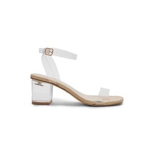 Raye Alto Clear Nude Lucite Block Heels